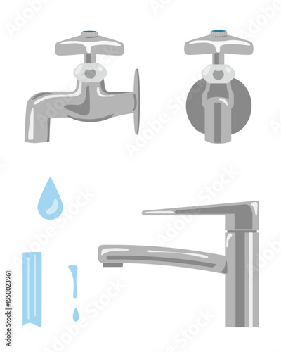水道の蛇口のイラストのセット