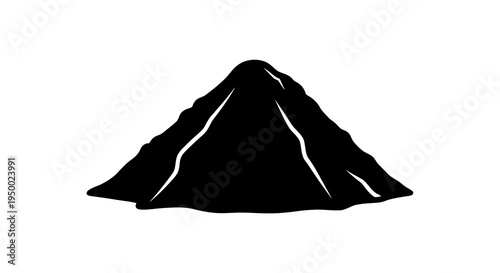 A simple black silhouette of a mountain against a white background.