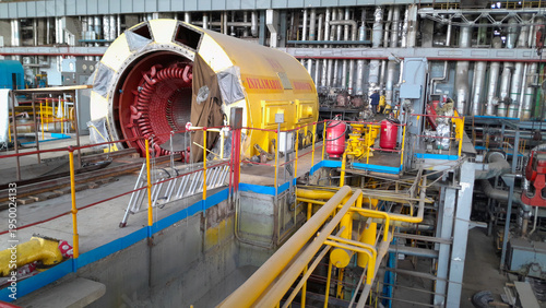 18.09.2025, Moldova, Chisinau: Electric power generator and steam turbine during repair at power plant