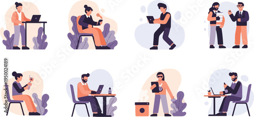 Diverse people engaged in various daily tasks and work activities