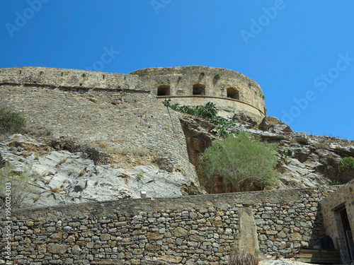 View on ruins of Spinalonga Fortressi, Former leper colony, Crete, Greece