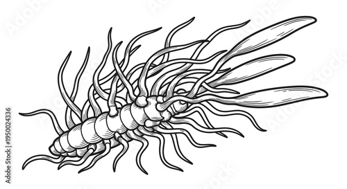 An illustration of an ancient arthropod with multiple limbs and a segmented body.