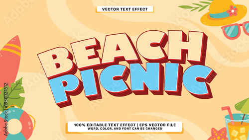 Beach Picnic 3D Text Style with Summer Vacation Vibes, Ideal for Travel Posters and Fun Seasonal Promotions