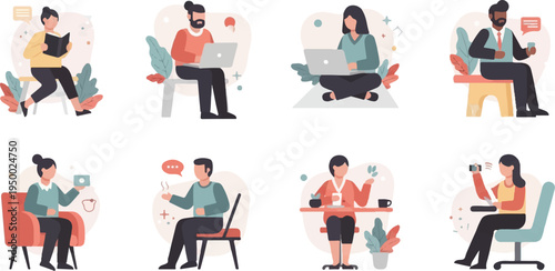 Diverse people engaged in various everyday activities and remote work