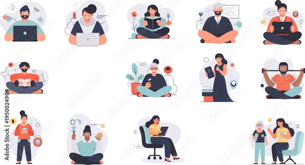 Fototapeta premium Diverse people engaged in various leisure and productive activities