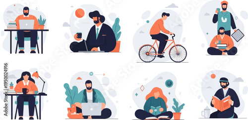 Diverse people engaged in various leisure and work activities (2)