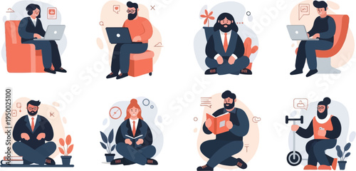 Diverse people engaged in various modern activities, from work to leisure