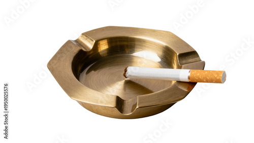 Canvastavla Isolated lit cigarette smoldering in a classic bronze ashtray, studio product ph