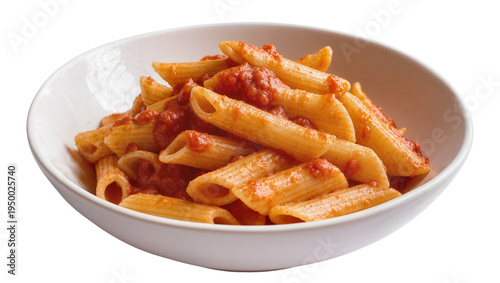 Картината върху платно Isolated bowl of traditional Italian penne pasta with rich red tomato sauce, del