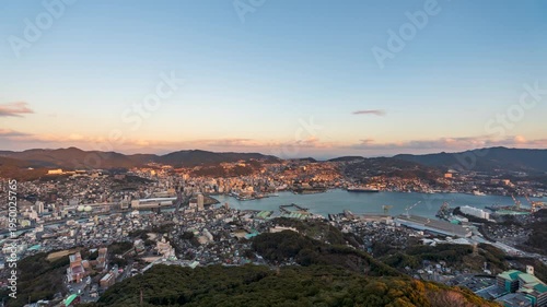 Time lapse video of Nagasaki city view from dusk to night.