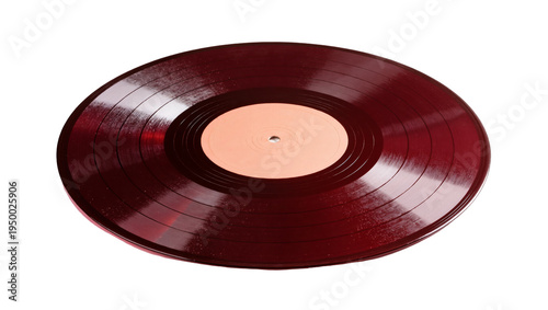 Isolated vintage classic dark red vinyl record music album disc with blank label for your design