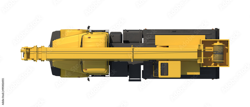 Obraz premium Mobile Crane Truck Top View 3D Render Isolated on White Background Yellow