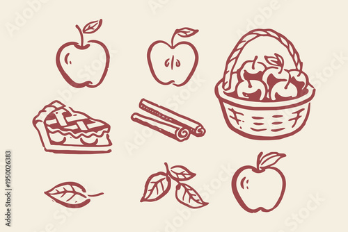 Apple set outline sketch vector illustration
