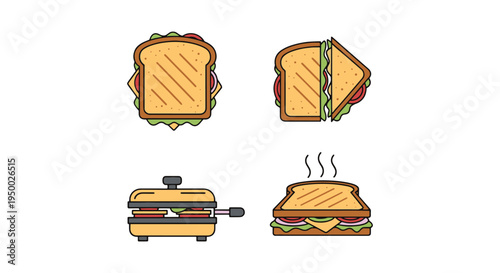 Toasted Sandwich Line art colorful abstract modern illustration