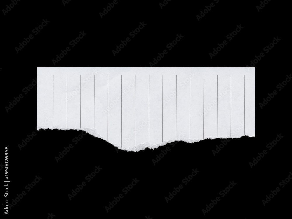 Fototapeta premium Torn lined notebook paper fragment on black background