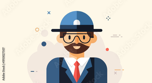 Flat illustration of a man with glasses and a hat