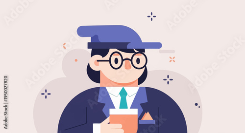 Flat illustration of a person in a suit holding a coffee cup