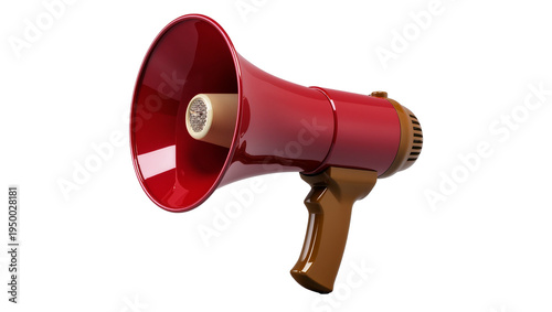 Isolated glossy red and brown bullhorn for announcements and attention grabbing.