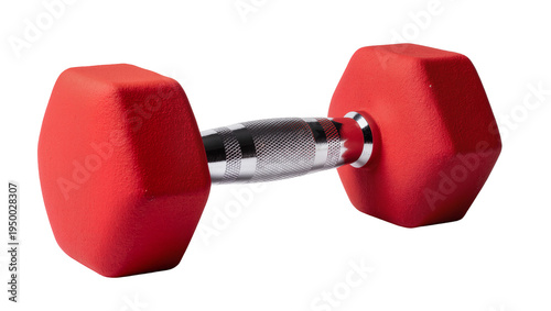 Isolated red dumbbell for fitness and exercise, strength training, and healthy lifestyle