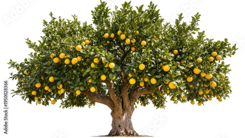 Quadro em tela Isolated vibrant lemon tree full of fresh ripe yellow citrus fruits ready for ha