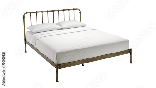 Картината върху платно Isolated classic industrial style metal bed frame with fresh white bedding, read