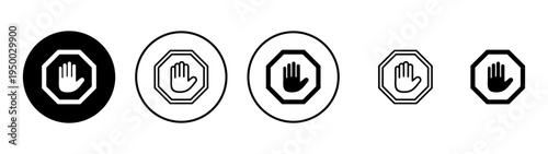Stop icon vector. stop road sign. hand stop sign and symbol. Do not enter stop red sign with hand