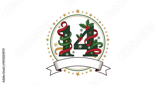 Christmas Advent Calendar Number 14 Festive Holiday Vector Illustration