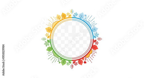 Circular Seasons Border with Leaves and Snowflakes Vector Illustration