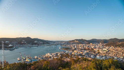 Time lapse video of Nagasaki city view from dusk to night (View from Mt. Nabekanmuri Park)