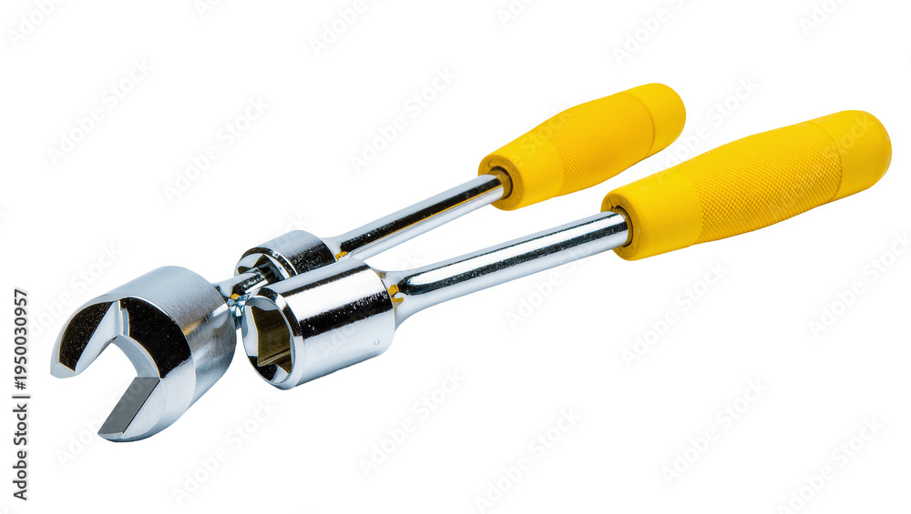 Fototapeta premium Isolated specialty wrench tool with two bright yellow handles for various repair tasks
