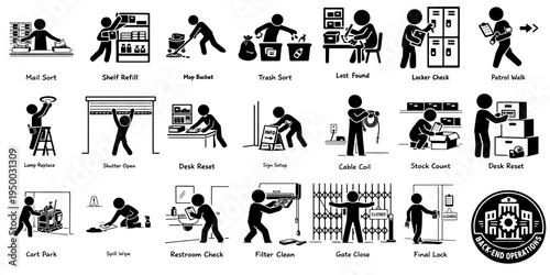 施設管理オペレーションの作業ピクトグラム集（バックヤード業務）、Facility Operations Task Pictogram Collection (Backstage Work)
