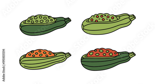 Stuffed Zucchini Bowl Line art minimal creative abstract vector