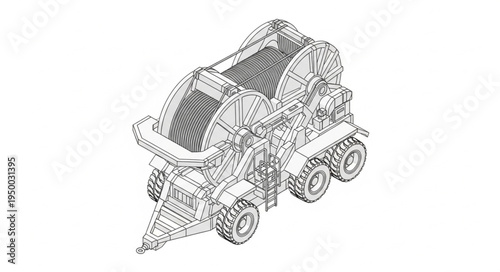 Detailed Line Drawing of a Heavy Duty Tow Truck.