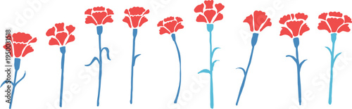 母の日のカーネーションイラスト。赤いカーネーションのフレームセット。Mother's Day carnation illustration. Red carnation frame set.