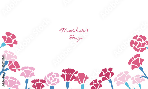 母の日のカーネーションイラスト。赤いカーネーションのフレームセット。Mother's Day carnation illustration. Red carnation frame set.