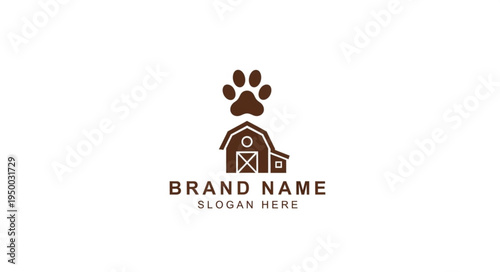 Farm Barn and Paw Print Logo Design.