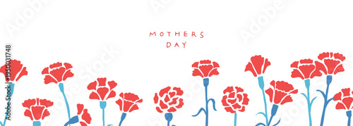 母の日のカーネーションイラスト。赤いカーネーションのフレームセット。Mother's Day carnation illustration. Red carnation frame set.