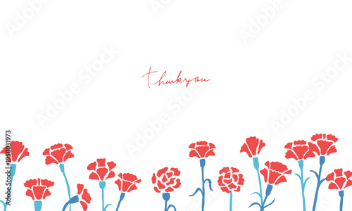 母の日のカーネーションイラスト。赤いカーネーションのフレームセット。Mother's Day carnation illustration. Red carnation frame set.