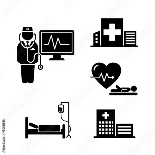 Comprehensive collection of medical and hospital icons for healthcare services and patient care