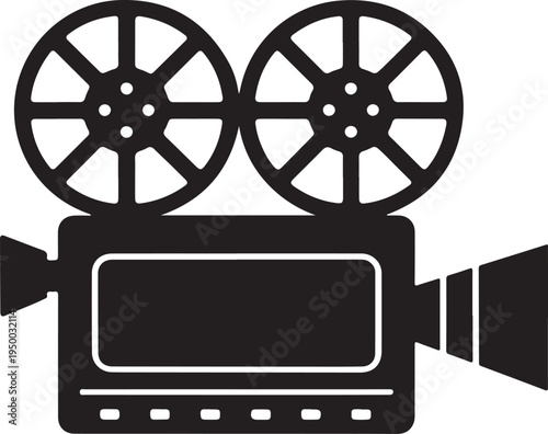 Black Film Camera with Reels on White white background
