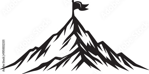 a mountain peak with flag silhouette vector illustration