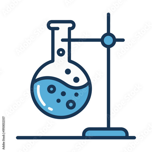 Vector of a laboratory flask with a stand in a scientific experiment setup