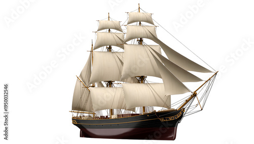 Tableau sur toile Isolated classic tall ship sailing vessel with full sails, elegant design, marin