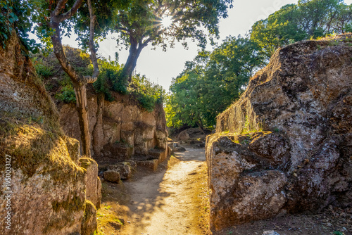 Etruscan tombs and burial mounds at the Necropolis of Cerveteri in Italy