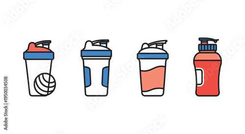 Protein Shake Bottle Line art soft clean abstract vector