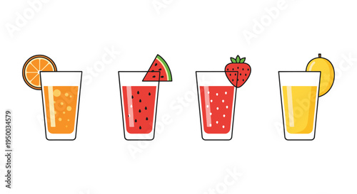 Summer Fruit Juice Line art clean abstract color theme illustration