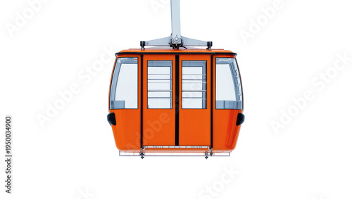 Isolated bright orange cable car gondola cabin, modern ski resort transportation