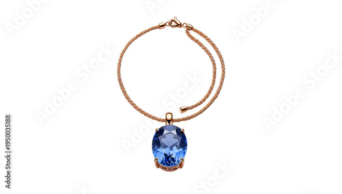 Фотография Isolated elegant gold necklace with dazzling blue sapphire oval gemstone pendant for luxury jewelry