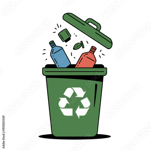 Recycling bin with bottles and cap