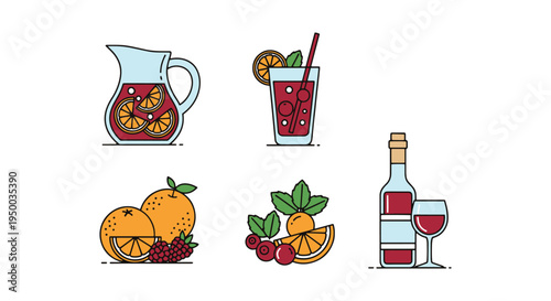 Summer Virgin Sangria Line art colorful geometric abstract vector illustration